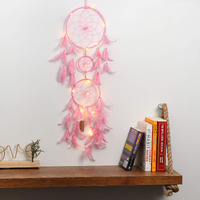 Ilu Dream Catcher With Lights, Wall Hangings, Crafts, Home Dcor, Handmade For Bedroom, Balcony, Garden, Party, Caf, Decoration, Wedding, Decorative, Pink Feathers (17 Cm Diameter)