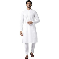 See Designs Mens Kurta | Specially Crafted And Designed For The Eid Festival White Cotton Embroidered Kurta With Pajama Set Mandarin Collar Long Sleeves Chikankari Kurta | Sdkt109301Xxl
