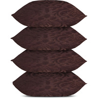 Ivaza Microfiber Square Pillow Cushion For Sofa & Bed | Soft, Fluffy For Comfort & Back Support | Breathable, Washable | Premium Velvet Outer Cover With Zip Set Of 4 (24" X 24") Coffee