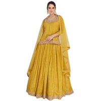 Miss Ethnik Women's Yellow Chinon Stitched Top With Stitched Bottom And Dupatta Full Sleeve Embroidered Straight Choli (Me-1170-Yellow-Xxl)