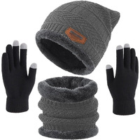 Wearslim Wool Winter Casual Style Beanie Hats Scarf Gloves Set, Winter Warm Knit Skull Cap With Gloves, Neck Warmer For Men Women-Grey, Free Size