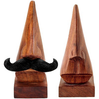 Giftos365 Handmade Wooden Nose Shaped Spectacle Specs Eyeglass Holder Stand With One Moustache - Set Of 2