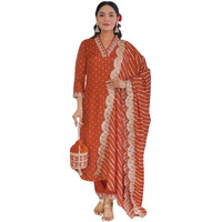 Naixa Women's Orange Vichitra Silk With Cotton Lining Embroidered Straight Kurta With Rayon Pant And Silk Blend Printed Dupatta Sets (Nx-470-Orange-L)
