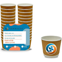 Sanwalsa (150 Ml,Brown- Pack Of 50-Piece, Paper Disposable Ripple Cup Eco-Friendly, Safe & Hygienic For Juice,Coffee,Tea,Home,Office,Party & Wedding Events