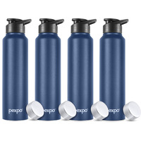 Pexpo Chromo Stainless Steel Sports/Fridge Water Bottle With Sipper & Steel Cap, 1 L, Denim Blue Pack Of 4|Eco Friendly|Bpa Free|Water Bottle For Office, Gym, School, Yoga, Trekking, Adults & Kids
