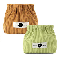 Maycreate 2 Pcs Small Pouches For Women Girls, Travel Mini Makeup Pouch, Corduroy Coin Pouch, Squeeze-Open Lipstick Jewelry Storage Bag Hair Accessories Organizer - Coffee & Green