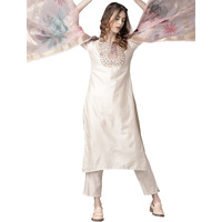 Indo Era Women's Embroidered Viscose Straight Kurta With Pant & Dupatta Set (Off White_Rrrrr2439_X-Small)