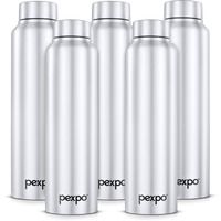 Pexpo Chromo Stainless Steel Sports/Fridge Water Bottle 1 Litre, Silver Pack Of 5 | Eco Friendly | Bpa Free | Water Bottle For Office, Gym, School, Yoga, Trekking, Men, Women And Kids