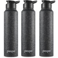 Pexpo Chromo Stainless Steel Sports/Fridge Sipper Water Bottle 1 Litre, Black Pack Of 3 | Eco Friendly | Bpa Free | Water Bottle For Office, Gym, School, Yoga, Trekking, Men, Women And Kids