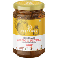 First Bud Organics Homemade Mango Pickle - 250Gm | Authentic Indian Taste & Secret Rajashtani Receipe | Dry & Spicy Mango Pickle | Handmade With Fresh Ingreidents | Perfect For Meals & Snacks