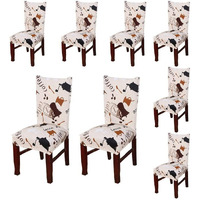 Styleys Polyester Stretchable Washable Elastic Chair Seat Case Protector, Slipcover Dining Chair Covers (Set Of 8, Sd05, Coffee Cup Print)