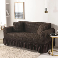 Lukzer 320 Gsm Stretchable 3 Seater Turkish Sofa Cover Universal Couch Protector Bubble Fabric With Frill Universal Big Elasticity Slipcover (Coffee Brown/Sc-097-03/210-260Cm)