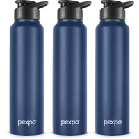 Pexpo Chromo Stainless Steel Sports/Fridge Sipper Water Bottle 750Ml, Denim Blue Pack Of 3 | Eco Friendly | Bpa Free | Water Bottle For Office, Gym, School, Yoga, Trekking, Men, Women And Kids