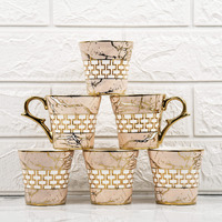 Femora Indian Ceramic Pink Gold Line Tea Cup - 6 Pcs, 155 Ml (Not Microwave Safe)