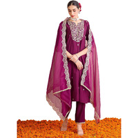 Indo Era Women's Purple Liva Embroidered Straight Kurta & Pant With Dupatta Set (Iestr9420_X-Small)