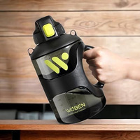 Rianz Big Water Bottle Sipper Shaker With Handle Leak-Proof Bpa Free Reusable Gym Sports Outdoor Large 2.2 L Capacity Water Jug - 1 Gallon Bottle (Black)