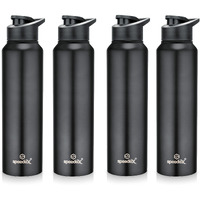 Speedex Stainless Steel Water Bottle 1 Ltr For Kids, Boys, Girls, 1 Litre Bottles For Gym, Sports, Fridge Use, School & Office - 1000Ml, Black Colour, Set Of 4, Sipper Cap