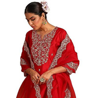 Indo Era Viscose Women's Red Embroidered Straight Kurta Palazzo With Dupatta Set (Ieout4697_Medium)