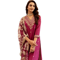 Indo Era Women's Embroidered Viscose Rayon Calf Length Straight Kurta & Salwar With Dupatta Set (Kh5Pk6150_X-Small)