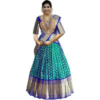 Zerico Women's Indian Traditional Kanjivaram Kanchipuram Silk Pure Zari Weaving Lehenga Choli And Havay Zari Work Dupatta With Blouse (All Unstitched) (Half Saree) (Rama)