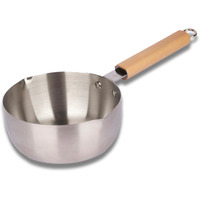 Dayanidhi Stainless Steel Milkpan With Wooden Handle | 1.8L Boiling Pan For Tea, Coffee, Milk, Water, Sauce & Noodles | Gas Stove & Induction Compatible | Japanese Style Pan (1 Piece)