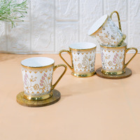 Femora Premium Rose Gold Golden Leaf Ceramic Coffee & Tea Cup Set Of 4, 160 Ml