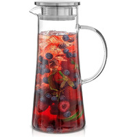 Tiener Borosilicate Glass 1.3 Ltr Water Jug With Handle, Juice Beverage Carafe With Stainless Steel Lid, Big Glass Iced Tea Pitcher, 1 Pcs Set (Borosilicate 1.3 Liter Stright)