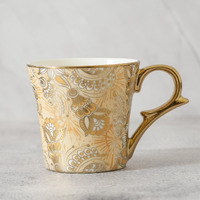Femora Bridal Mahendi Gold Print Ceramic Tea And Coffee Mugs, (180 Ml, Golden) - 6 Pcs Set (Not Microwave Safe)