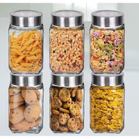 Feelopie Piramal Glass Square Clear Jars&Containers For Kitchen Pantry,Snacks,Masala,Honey,Pickles,Cookies,Dry Fruits,&Coffee Beans Storage With Stainless Steel Lid (Cube Jar) (300Ml,Set Of 6)