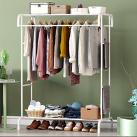 Lukzer Durable Metal Cloth Stand: Double Rod Heavy-Duty Garment Rack With 2 Storage Racks Ideal For Coats, Hats, And Accessories In Hallway/Living Room (White/Mgs-004, 560 X 1080 X 1300 Mm)