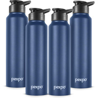 Pexpo Chromo Stainless Steel Sports/Fridge Sipper Water Bottle 750Ml, Denim Blue Pack Of 4 | Eco Friendly | Bpa Free | Water Bottle For Office, Gym, School, Yoga, Trekking, Men, Women And Kids
