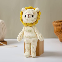 Sycamore East Wooden Baby Lion Rattle & Crochet Doll Plush Elephant Stuffed Animals Toy For Newborn | 100% Handmade Infant Soothe Toys For Sensory And Early Grips Development Gifts 1 Pc
