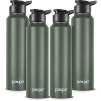 Pexpo Chromo Stainless Steel Sports/Fridge Sipper Water Bottle 1 Litre, Military Green Pack Of 4 | Eco Friendly | Bpa Free | Water Bottle For Office, Gym, School, Yoga, Trekking, Men, Women And Kids