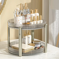 House Of Quirk Turntable Cabinet Organizer,Rotating Storage Spinner Kitchen Food Spices Rack Storage For Pantry,Fridge,Countertops,Bathroom Vanity Makeup Organizer (Silver, 2-Tier)