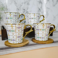 Femora Premium Purple Gold Vein Design Ceramic Coffee & Tea Cup Set Of 4, 160 Ml