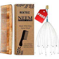 Rixtec Neem Comb, Wooden Comb | Hair Growth, Hairfall, Dandruff Control | Hair Straightening, Frizz Control For Men And Women