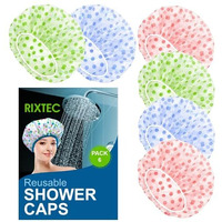 Rixtec Shower Cap Set Of 6 For Women, Reusable Waterproof Elastic Eva Free-Size Bathroom Shower Caps - For Homes, Spas, Salons, Hair Treatment, Beauty Parlors (Multicolored And Multi-Design)