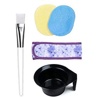 Siopaworld Face Mask Applying Brush, Facial Headband, Face Cleaning Sponges, Facial Applicator Bowl With Handle, Makeup Remover Cosmetic Puff Women Beauty Professional Salon Spa Head Wrap Combo (5Pcs)