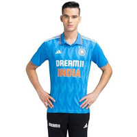 Adidas Polyester Men's Geometric Regular Fit T-Shirt (Ji6696_Bright Blue, Medium