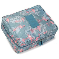 Skyfun (Label) Foldable Makeup Cosmetic Toiletry Storage Purpose Travelling Accessories Bag Kit With Mini Pouch For Men Women-Blue Flamingo Design