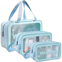 Stay Lippy Wash Bag Pouch For Travel Kit Toiletry Bag Cosmetic Bag Make Up Box For Brushes,Accessories With Handle,Large Capacity Translucent Waterproof Travel Storage Organizerset Of 3(Sky Blue)
