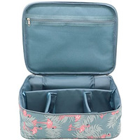 Skyfun (Label) Portable Makeup Train Case Travel Cosmetic Storage Double Zipper Pouch Bag Kit With Removable Partitions And Handle- For Women-Blue Color Flamingo Design