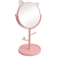 Leeonz Pink 360 Swivel Makeup Mirror, Bathroom Mirror, Shaving Mirror, Round, Tabletop Mounting, Framed (1Pcs) - Glass, 30 X 15 Cm