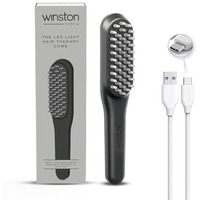 Winston Rechargeable Electric Led Comb For Hair Therapy And Growth For Men And Women - 90 Min | Red & Blue Led Light With Vibration Head Massager, Hair Fall Control & Scalp Treatment (Grey) - 1-Year Warranty