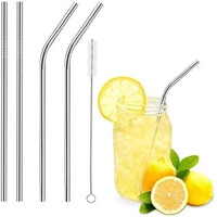 E-Cosmos Reusable Stainless Steel Straws For Drinking With Brushes 8.5 Inches Bpa-Free Metal, Thick, Long (2 Bent + 2 Straight +1 Brush)
