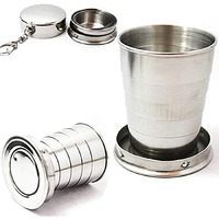 Sohansh Foldable Stainless Steel Collapsible Cup  Portable Telescopic Travel Keychain Mug For Camping, Hiking, Outdoor Drinking, Expandable Shot Glass, Compact & Durable For Travel (150 Ml)