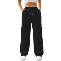 Kateclo Women's Multi Flap Pocket Side Drawstring Waist Sweatpants (In, Numeric, 28, Black)