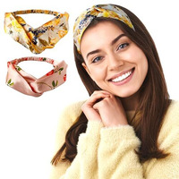 Silvr Bear Luxury Satin Hairband | Pack Of 2 | Aesthetic Turban Hairband Korean Style Twisted Cross Knot Head Band For Women | Fabric Elastic Hair Band For Women (Floral Roses For Women & Teens)
