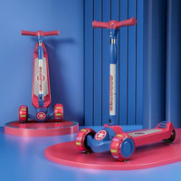 Staranddaisy Glider Scooter For Kids 6-12 Years / 3 Wheel Skating Scooter Boys & Girls With Pu Light Up Led Wheels, 5 Level Adjustable Height And Easy To Fold (Red & Blue)