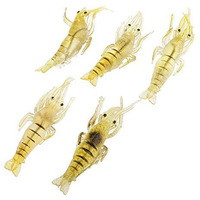 Electomania Shrimp Fishing Simulation Soft Prawn Lure Hook Tackle Bait Lures For Bream Bass Flathead Whiting Snapper (Green Yellow), 5Pcs